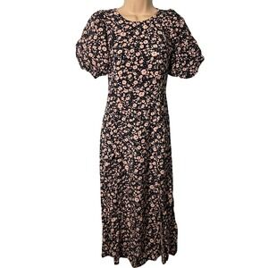 Old Navy Womens Floral Puff Sleeve Midi Dress Size XS Cottagecore Peasant